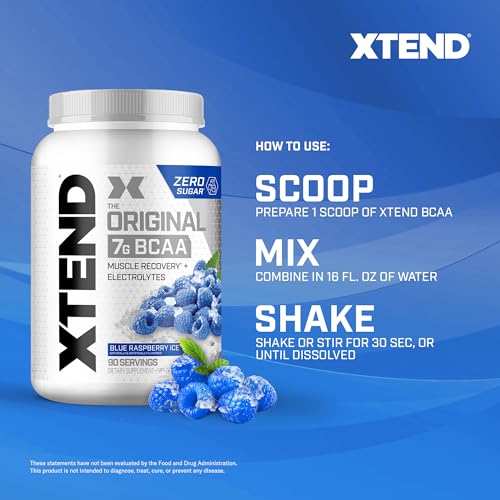 XTEND Original BCAA Powder Blue Raspberry Ice | Sugar Free Post Workout Muscle Recovery Drink with Amino Acids | 7g BCAAs for Men & Women | 90 Servings