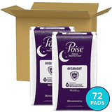 Poise Incontinence Pads & Postpartum Incontinence Pads, 8 Drop Overnight Absorbency, Extra-Coverage Length, 72 Pads (2 Packs of 36), Packaging May Vary