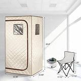 Full Body Home Steam Sauna Set, 4L Large Steam Pot One Person Portable Sauna Spa with Time & Temperature Remote Control, Upgraded Chair for Detox Therapy （Beige Brown, 33.9" L*33.9" W*65.8" H）