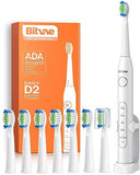 Bitvae Electric Toothbrush with 8 Brush Heads, 5 Modes Ultrasonic Electric Toothbrush with Holder for Adults, Travel Rechargeable Toothbrush with Timer, Ultrasonic Toothbrush, White D2