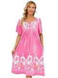 UDFORSK House Dress for Women Elderly Duster Housecoats Women Grandma Pajamas Mumu Dresses Cotton Sleepwear Short Sleeve Night Shirts Summer Patio Dress Muumuu Dresses For Women Plus Size Pink XL