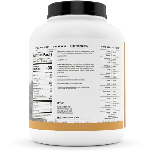 Levels Grass Fed 100 Whey Protein, No Hormones, Vanilla Cinnamon, 5LB
