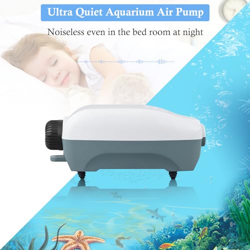 HITOP Dual Outlet Aquarium Electric Air Pump, Whisper Adjustable Fish Tank Aerator, Quiet Oxygen Pump with Accessories for 20 to 100 Gallon (2 outlets)