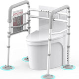 Agrish Stand Alone Toilet Safety Rail - Adjustable Width & Height Fit Any Toilet, Medical Toilet Frame for Elderly Handicap Disabled, Folding Handrails with Storage and Padded Handles(White Grey)