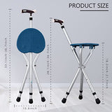 Yayayo Walking Cane with Seat Aluminum Alloy Portable LED Floding Chair for Seniors Adult Height Adjustable Heavy Stick Stool for Elderly Gift Blue