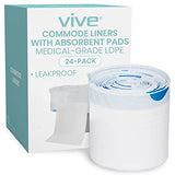 Vive Commode Liners with Absorbent Pads - Portable Toilet Bedside Chair Replacement Bags - Disposable Porta Potty Liners for Bariatric Standard Arm 3 in 1 Folding Buckets - Leakproof (24 Pack)