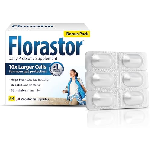 Florastor Probiotics for Digestive & Immune Health, 54 Capsules, Probiotics for Women & Men, Dual Action Helps Flush Out Bad Bacteria & boosts The Good with Our Unique Strain Saccharomyces boulardii