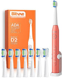 Bitvae Ultrasonic Electric Toothbrush with 8 Brush Heads for Adults and Kids, Rechargeable Travel Toothbrush with a Holder, 5 Modes, Smart Timer, Living Coral D2
