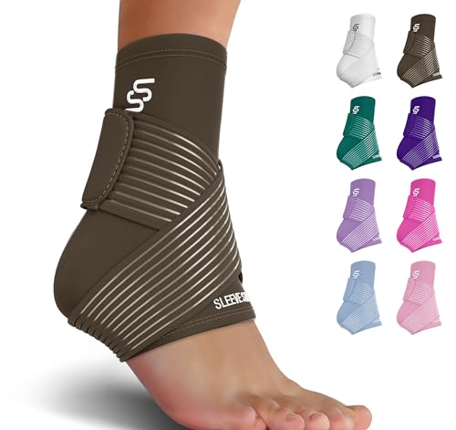 Sleeve Stars Ankle Brace for Women & Men, Achilles & Plantar Fasciitis Relief Compression Sleeve, Foot Brace with Ankle Support Strap, Heel Protector Wrap for Pain, Tendonitis & Sprain (Single/Dark Brown)