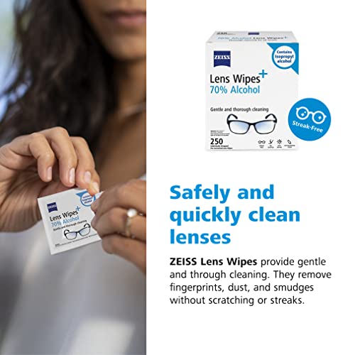 ZEISS Pre-Moistened Lens Cleaning Wipes with 70% Alcohol, 250 Count