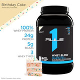 Rule 1 R1 Whey Blend, Birthday Cake - 1.99 lbs Powder - 24g Whey Concentrates, Isolates & Hydrolysates with Naturally Occurring EAAs & BCAAs - 27 Servings