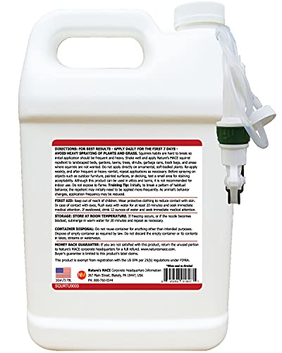 Nature's Mace Squirrel Repellent 1 Gal Spray/Covers 87,000 Sq. Ft./Keep Squirrels & Chipmunks from Destroying Trees, planters, flowerbeds, and Bird feeders/Safe to use Around Children & Plants.