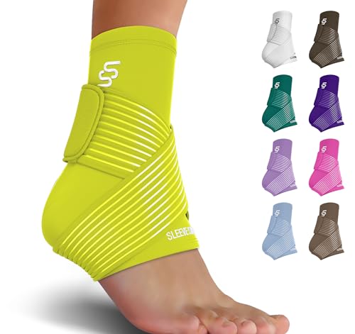 Sleeve Stars Ankle Brace for Women & Men, Achilles & Plantar Fasciitis Relief Compression Sleeve, Foot Brace with Ankle Support Strap, Heel Protector Wrap for Pain, Tendonitis & Sprain (Single/Neon Green)