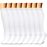 CHARMKING Compression Socks for Women & Men (8 Pairs) 15-20 mmHg Graduated Copper Support Socks are Best for Pregnant, Nurses - Boost Performance, Circulation, Knee High & Wide Calf (L/XL, White)