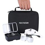 YOCTOSUN Magnifying Glasses with 4 LED Lights, Head Mount Magnifier with Storage Case,5 Lenses, Headband, Hands Free Lighted Head Magnifying Visor for Hobby Crafts & Close Work