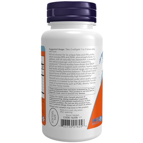 NOW Supplements, Neptune Krill Oil 500 mg, Phospholipid-Bound Omega-3, Cardiovascular Support*, 60 Softgels