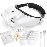 Dilzekui Headband Magnifying Glass with Light, Rechargeable Head Magnifying Glasses 1X to 14X, Magnifying Headset with 6 Detachable Lens, Hands Free Head Mount Magnifier for Close Work Reading Crafts