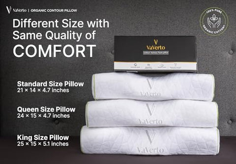 Vaverto Adjustable Contour Memory Foam Pillow - King Size - Orthopedic Neck Support, Pain Relief, Washable, Organic Cotton Cover Ergonomic Cervical - Ideal for Side, Back & Stomach Sleepers…