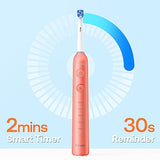 Bitvae R2 Rotating Electric Toothbrush for Adults with 8 Brush Heads, 5 Modes Rechargeable Power Toothbrush with Pressure Sensor, Coral Orange