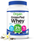 Orgain Whey Protein Powder, Vanilla Bean - 21g Grass Fed Dairy Protein, Gluten Free, Soy Free, No Sugar Added, Kosher, No Added Hormones or Carrageenan, For Smoothies & Shakes - 1.82lb