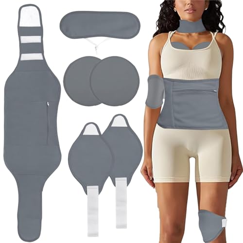 6Pcs Castor Oil Pack Wrap Reusable Castor Oil Packs for Liver Detox Waist and Neck Wrap for Thyroid, Constipation Inflammation (Oil Not Included) Grey