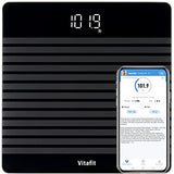 Vitafit Anti-Slip Smart Digital Bathroom Scale for Body Weight, Weighing Professional Since 2001, BMI with App,Clear LED and 3*AAA Batteries Included, Black