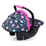 Bayer Design Dolls: Car Seat - Turquoise, Pink, Stars - Fits Dolls Up to 18", Kids Pretend Play, Safety Belt, Sun Canopy, Ages 3+