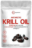 Micro Ingredients Antarctic Krill Oil Supplement, 2,000mg Per Serving, 240 Softgels, Triple Strength, Rich in Omega-3s EPA, DHA & Natural Astaxanthin, Supports Immune System & Brain Health
