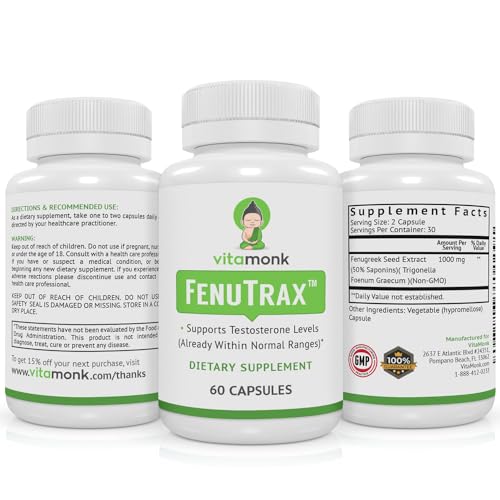 VitaMonk FenuTrax™ Fenugreek Extract Powerful 50% Fenugreek Seed Extract Standardized for Fenuside - High Furostanol Glycoside and Saponin Content When Compared to Testofen - 60 Capsules