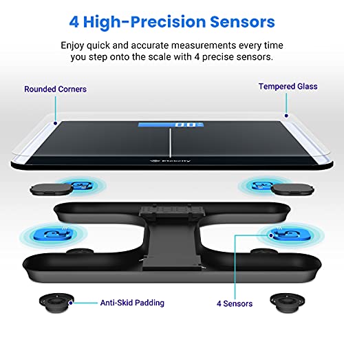 Etekcity Bathroom Scale for Body Weight and BMI, Smart Bluetooth Digital Weighing Scale, Upgraded Version of eb9380h Scale, Free VeSync App, Rounded Corner, 11 x 11 inches, 0.1lb/ 0.05kg, 400 Pounds