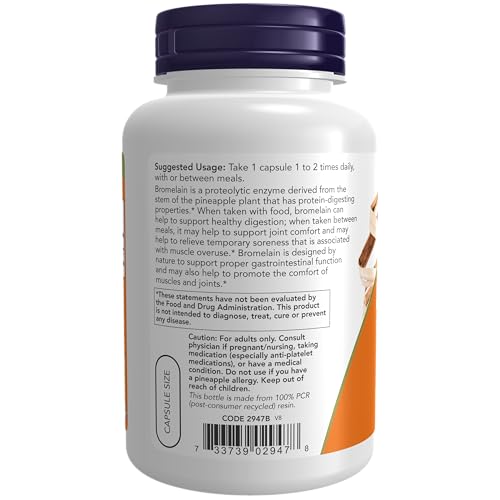 NOW Supplements, Bromelain (Natural Proteolytic Enzyme) 2,400 GDU/g - 500 mg, Natural Proteolytic Enzyme*, 120 Veg Capsules