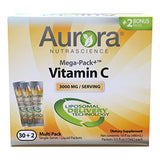 Aurora Nutrascience Mega-Pack Liposomal Vitamin C, Immune System Support, 3,000 mg per Serving, Gluten Free, Non-GMO, 32 Single Serve Packets, 15mL,16 oz (480 mL)