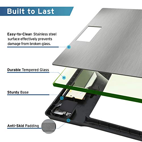 Etekcity Stainless Steel Digital Body Weight Bathroom Scale Step-On Technology Large Blue LCD Backlight Display, 400 Pounds , Grey, 12x12 Inch (Pack of 1)