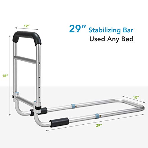 OasisSpace Bed Rail - Bedside Fall Prevention Grab Bar Mobility Aid for Elderly Seniors, Handicap - Adjustable Adult Bed Rail Cane fits King, Queen, Full, Twin - Stability Standing Bar Handle