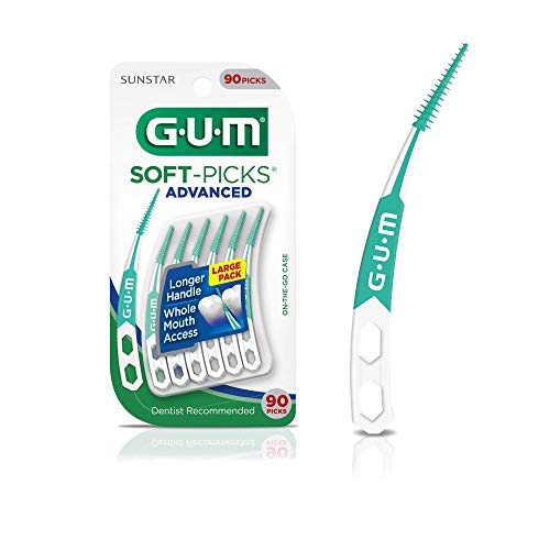 GUM Soft-Picks Advanced, Easy to Use Dental Picks for Teeth Cleaning and Gum Health, Disposable Interdental Brushes with Convenient Carry Case, Dentist Recommended Dental Floss Picks, 90ct (4pk)