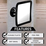 MIRRORVANA Fogless Shower Mirror for Shaving with Upgraded Suction, Anti Fog Shatterproof Surface and 360° Swivel, 1X Magnifying, 6.3 x 6.3 Inch (Black)