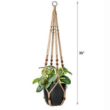 Mkono Macrame Plant Hanger Indoor Jute Hanging Planter Basket with Wood Beads Decorative Flower Pot Holder No Tassels for Boho Home Decor 35 Inch, Brown, Set of 2 (POTS NOT Included)