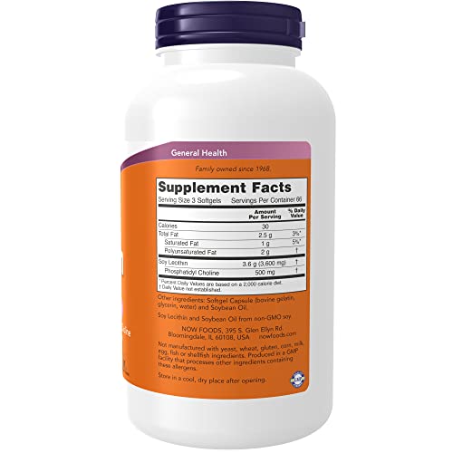 NOW Supplements, Lecithin 1200 mg with naturally occurring Phosphatidyl Choline, 200 Softgels