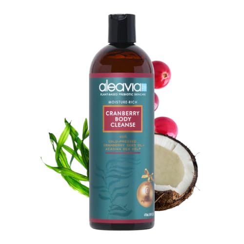 Aleavia Cranberry Body Cleanse – Organic & All-Natural Prebiotic Body Wash, Scented with Pure Essential Oils – Nourish Your Skin Microbiome – 16 Oz.