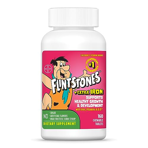 Flintstones Vitamins Chewable Kids Multivitamin with + Extra Iron, Toddler & Kid Vitamins with Vitamin C, D, Vitamin B12 & Iron for Kids, 160 Count (Packaging Will Vary)