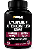Lycopene + Lutein Supplement 60mg | Lycopene 40mg from Tomato & Lutein 20mg from Marigold Extract - 2-in-1 Ultra-Concentrated Health Supplements | Non-GMO & Gluten Free - 180 Veggie Caps Made in USA
