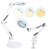 5X Magnifying Glass with Light and Stand, KIRKAS 2-in-1 Real Glass Lens Magnifying Desk Lamp with Clamp, 3 Color Modes, Stepless Dimmable Magnifier Light for Close Work Repair Reading Crafts- White