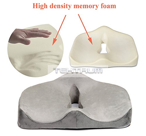 Tektrum Orthopedic Memory Foam Seat Cushion for Back Pain, Sciatica, Coccyx, Tailbone, Spinal Alignment, Hemorrhoids, Prostate, Sitting long hours - Office, Home, Car, Plane, Wheelchair (TD-C-16-GREY)