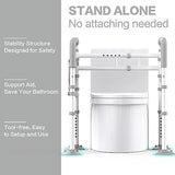 Agrish Stand Alone Toilet Safety Rail - Adjustable Width & Height Fit Any Toilet, Medical Toilet Frame for Elderly Handicap Disabled, Folding Handrails with Storage and Padded Handles(White Grey)