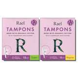 Rael Tampons, Cardboard Applicator Made with Organic Cotton - Tampons Multipack, Regular and Super Absorbency, Unscented, Upgraded Easy Grip Applicator, Biodegradable, Chlorine Free (36 Count, Bundle)