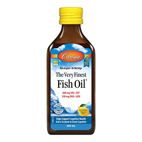 Carlson - The Very Finest Fish Oil, 1600 mg Omega-3s, Liquid Fish Oil Supplement, Norwegian Fish Oil, Wild-Caught, Sustainably Sourced Fish Oil Liquid, Lemon, 200ml, 6.7 Fl Oz