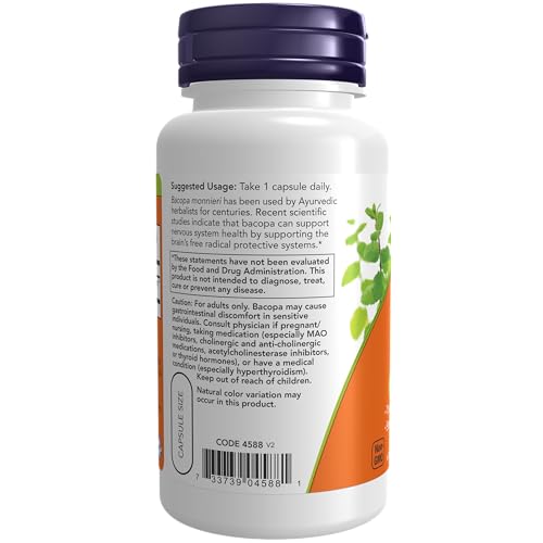 NOW Supplements, Bacopa Extract (Bacopa monnieri) 450 mg, Promotes Brain Health*, 90 Veg Capsules