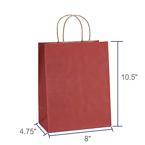 BagDream Gift Bags 8x4.25x10.5 100Pcs Paper Bags Shopping Bags Kraft Bags Retail Bags, Red Stripes Paper Bags with Handles Bulk, Recycled Paper Gift Bags