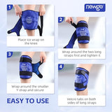 NEWGO Ice Pack for Knee Replacement Surgery, Reusable Gel Cold Pack Knee Ice Pack Wrap Around Entire Knee for Knee Injuries, Knee Ice Wrap for Pain Relief, Swelling, Bruises - Blue