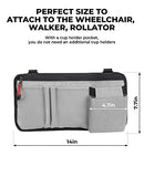 ISSYZONE Wheelchair Side Bag, Walker Pouch Bag with Cup Holder, Wheelchair Armrest Accessories for Walker, Rollator, Electric Scooter Wheelchairs, Ideal Gift for Mother's Day & Father's Day (Grey)